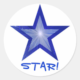 Dark Blue Star 'STAR!' round sticker white