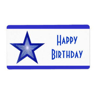 Dark Blue Star stripe 'Happy Birthday' large white Label