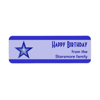 Dark Blue Star stripe Happy Birthday text blue Label