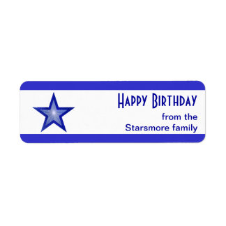 Dark Blue Star stripe 'Happy Birthday' text white Label