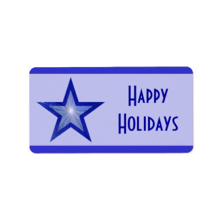 Dark Blue Star stripe 'Happy Holidays' medium pale Label