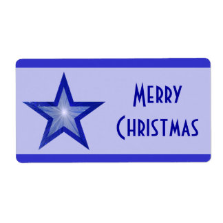 Dark Blue Star stripe 'Merry Christmas' large pale Label
