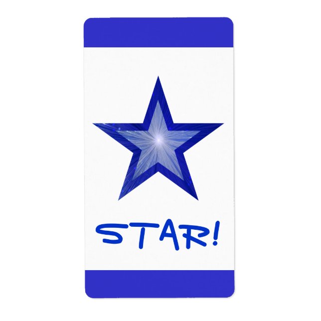 Dark Blue Star stripe 'STAR!' label large white (Front)