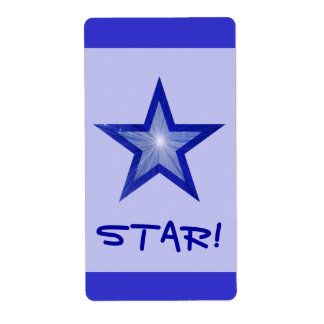 Dark Blue Star stripe 'STAR!' large pale blue Label