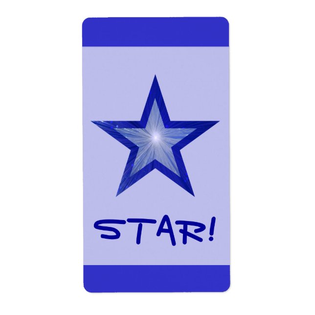 Dark Blue Star stripe 'STAR!' large pale blue Label (Front)