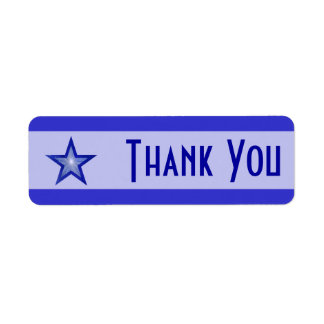 Dark Blue Star stripe 'Thank you' small pale blue Label