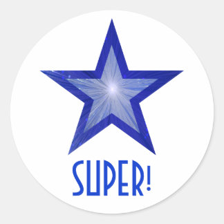 Dark Blue Star 'SUPER!' round sticker white