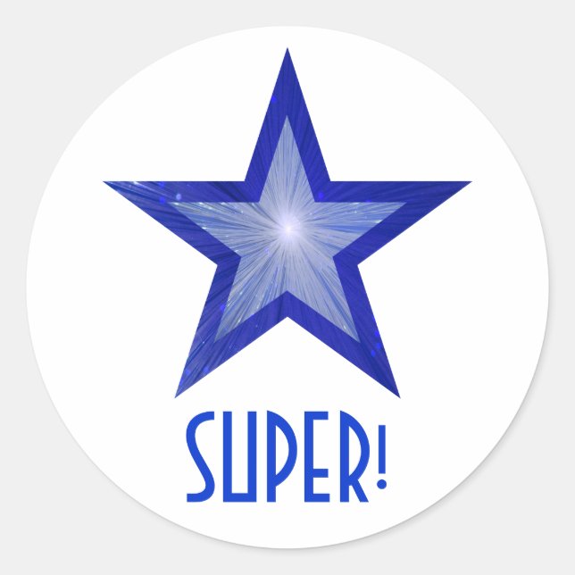 Dark Blue Star 'SUPER!' round sticker white (Front)