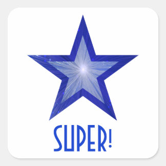 Dark Blue Star 'SUPER!' square sticker white