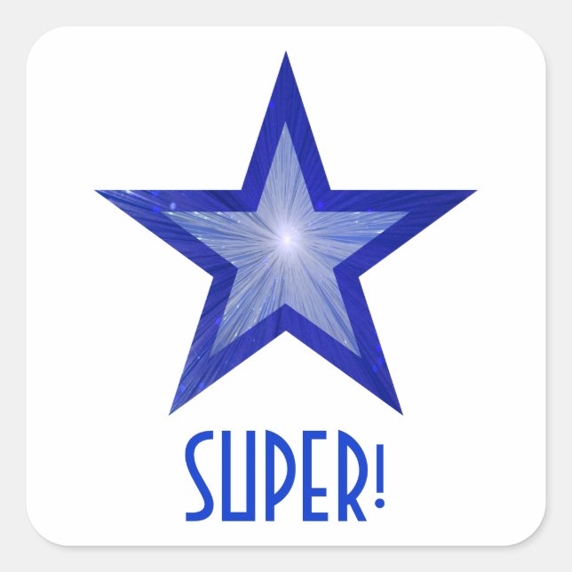 Dark Blue Star 'SUPER!' square sticker white (Front)