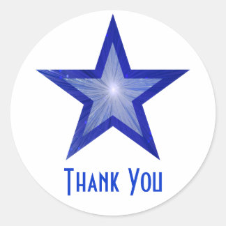 Dark Blue Star "Thank You" round sticker white