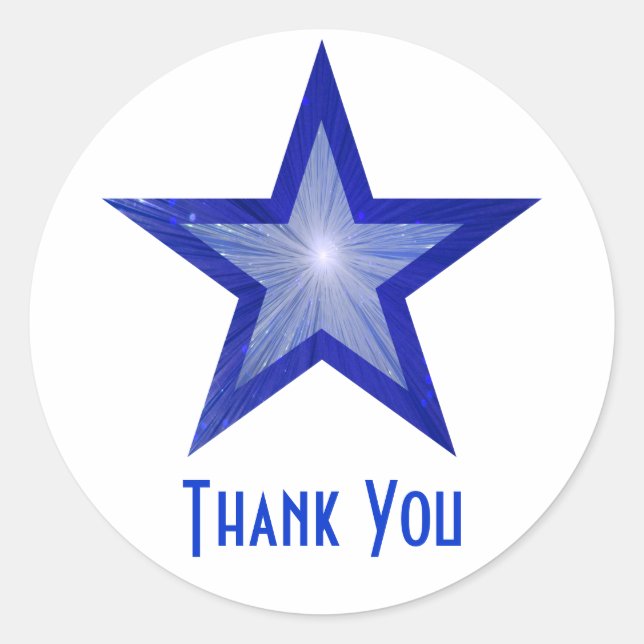 Dark Blue Star "Thank You" round sticker white (Front)