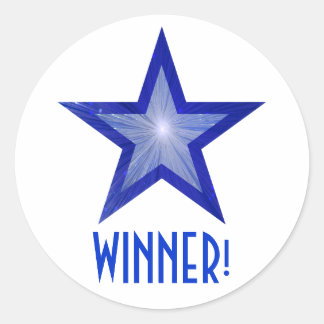 Dark Blue Star 'WINNER!' round white Classic Round Sticker