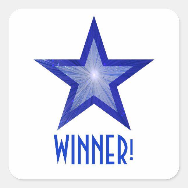 Dark Blue Star 'WINNER!' square sticker white (Front)