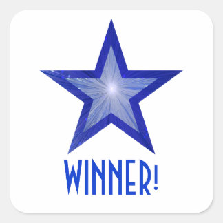 Dark Blue Star 'WINNER!' square sticker white