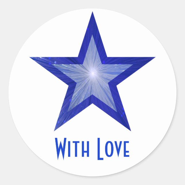 Dark Blue Star 'With Love'' round sticker white (Front)