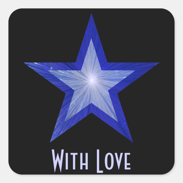 Dark Blue Star 'With Love'' square sticker black (Front)