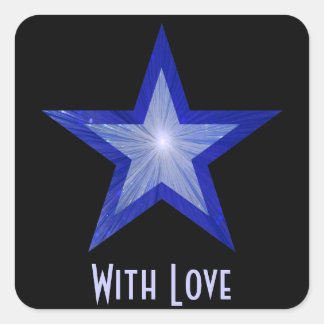 Dark Blue Star 'With Love'' square sticker black