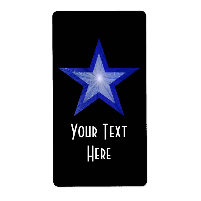 Dark Blue Star 'Your Text' label large black (Front)