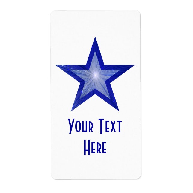 Dark Blue Star 'Your Text' label large white (Front)