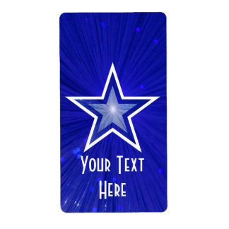 Dark Blue Star 'Your Text' label large white text