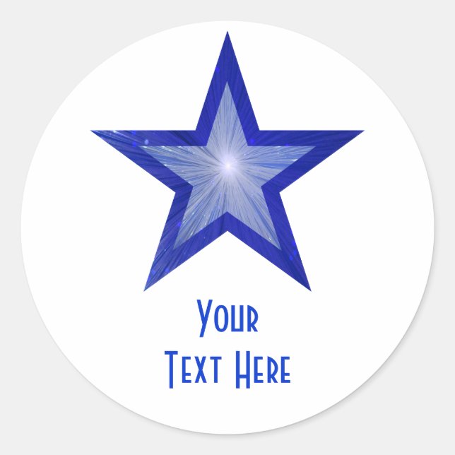 Dark Blue Star 'Your Text' round sticker white (Front)