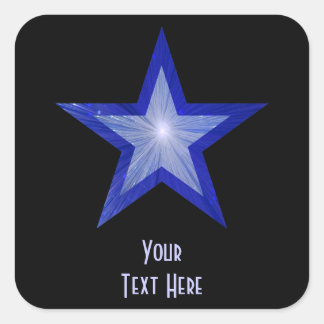 Dark Blue Star 'Your Text' square sticker black