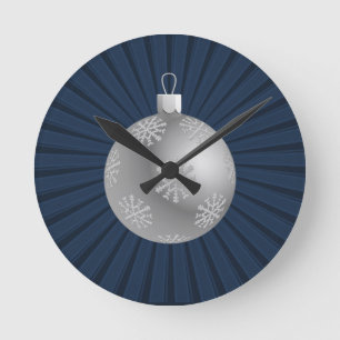Dark Blue Starburst Stripes Ornament Wall Clock