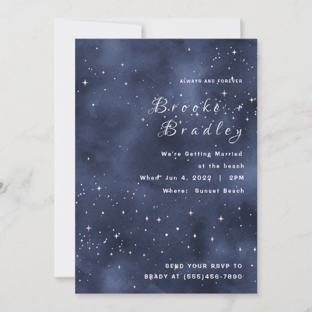 Dark Blue Starfield Wedding Invitation (Front)