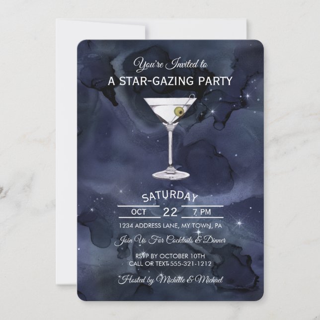 Dark Blue Starry Night Cocktail Party Invitation (Front)