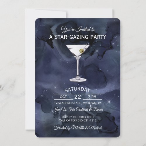 Dark Blue Starry Night Cocktail Party Invitation