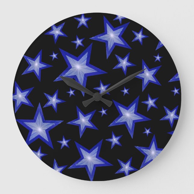 Dark Blue Stars clock round black (Front)