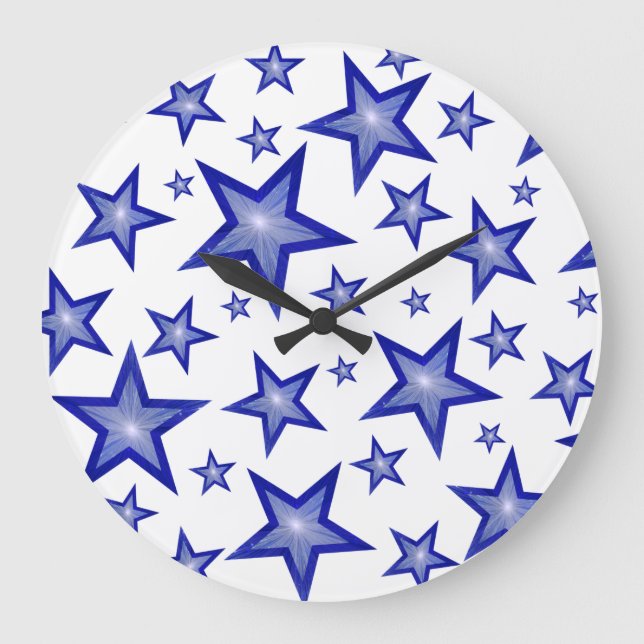 Dark Blue Stars clock round white (Front)