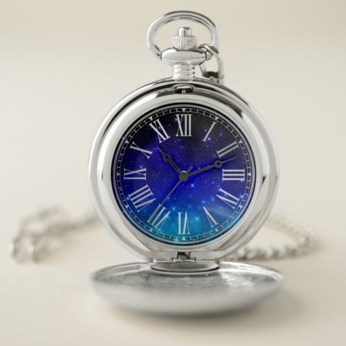 Dark Blue Stars Galaxy Gradient Twilight Pocket Watch