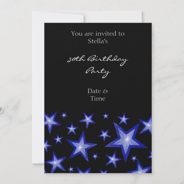 Dark Blue Stars invitation vertical black (Front)
