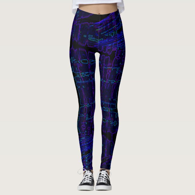 Dark blue streaked pattern leggings (Front)