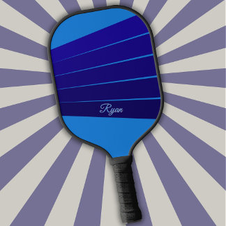 Dark Blue Stripes and Your Name on Blue Pickleball Paddle