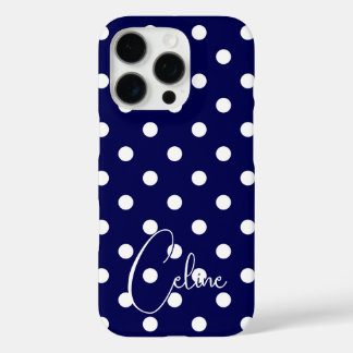 Dark Blue Stylish Polka Dots And Your Custom Name iPhone 16 Pro Case