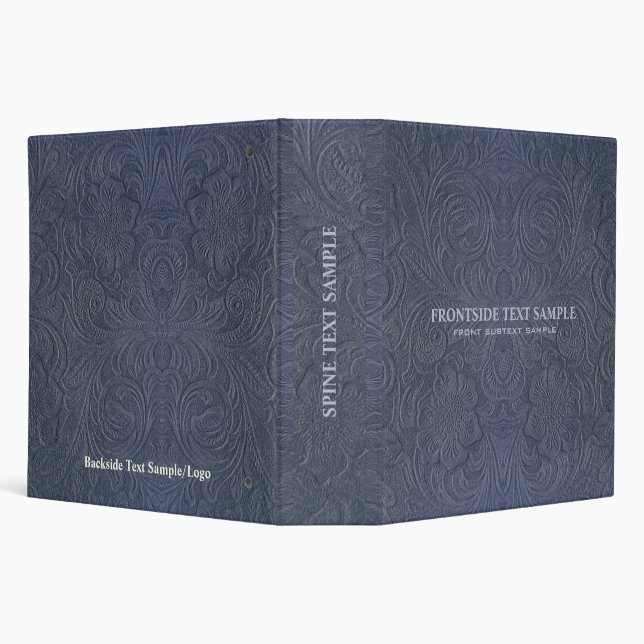 Dark Blue Suede Leather Look Embossed Flowers 3 Ring Binder (Background)