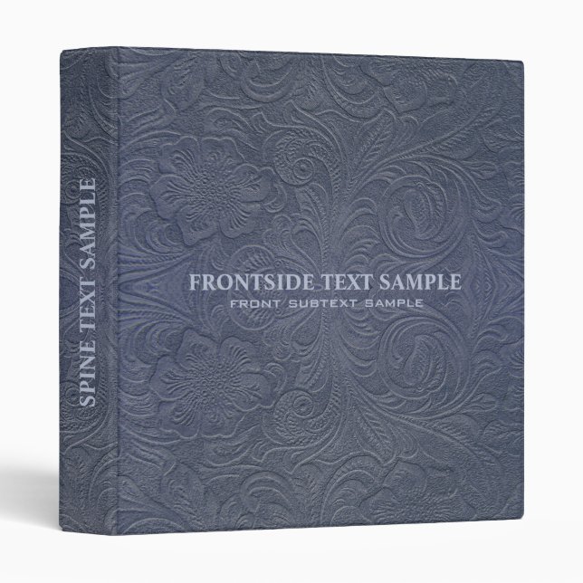 Dark Blue Suede Leather Look Embossed Flowers Binder (Front/Spine)