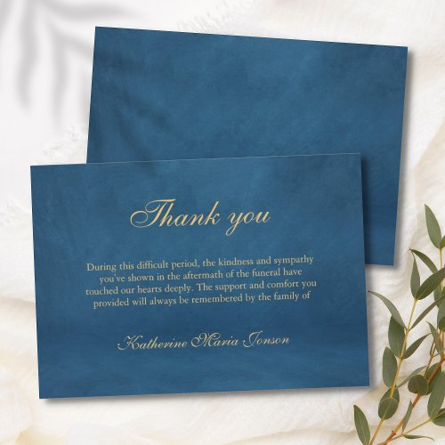 Dark Blue Sympathy Examples After Funeral  Thank You Card
