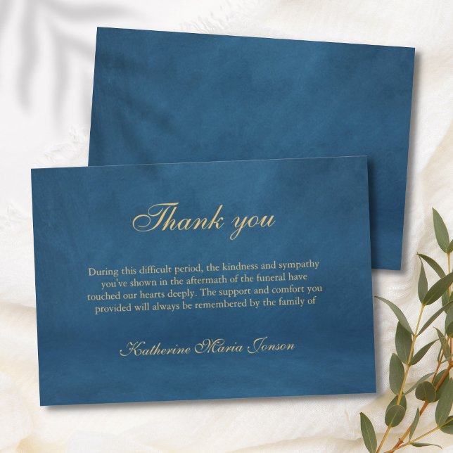 Dark Blue Sympathy Examples After Funeral  Thank You Card (Creator Uploaded)