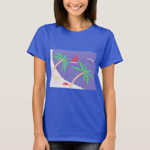 Dark Blue T-Shirt with Beach Scene