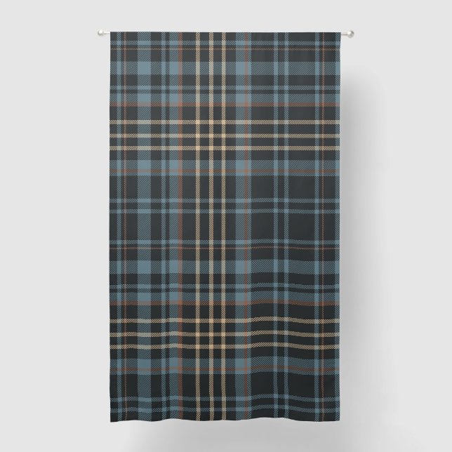Dark Blue Tan Plaid Blackout Curtains (Front)