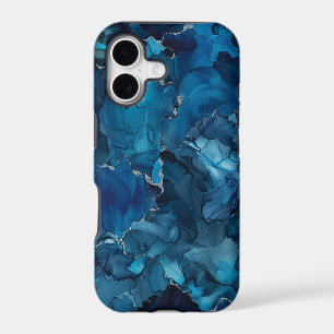 Dark Blue Teal Alcohol Ink Marble iPhone 17 Case