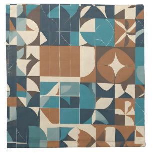 Dark Blue, Teal, Brown, and Tan Geometric Pattern Cloth Napkin
