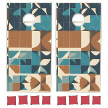 Dark Blue, Teal, Brown, and Tan Geometric Pattern