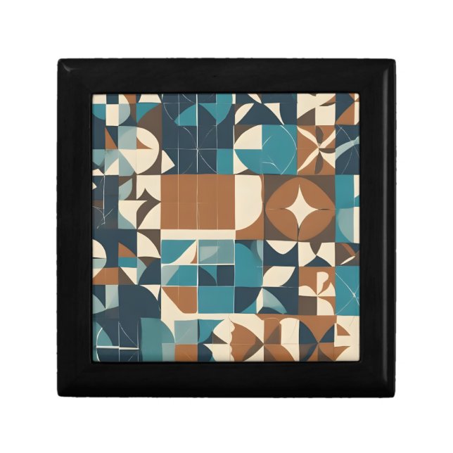 Dark Blue, Teal, Brown, and Tan Geometric Pattern Gift Box (Front)