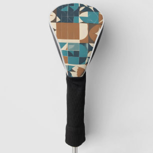 Dark Blue, Teal, Brown, and Tan Geometric Pattern Golf Head Cover