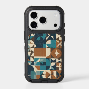 Dark Blue, Teal, Brown, and Tan Geometric Pattern iPhone 17 Pro Case